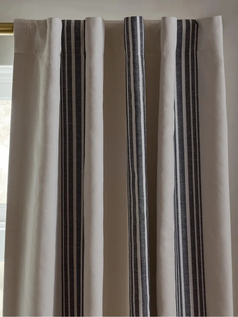 NWT QUINCE Set 2 48x96 Coastal Stripe Linen Cotton True Blackout Curtains 9232